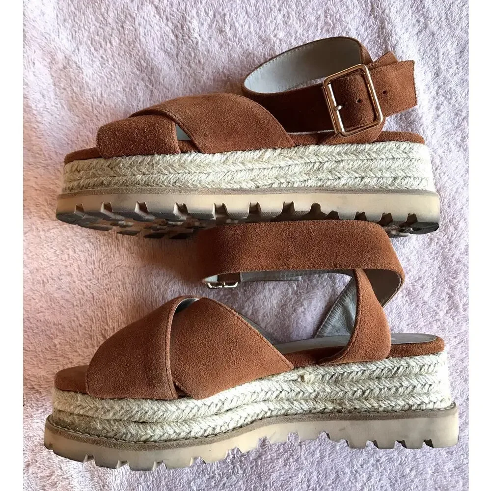 Raye Brown Suede Chunky Strappy Espadrille Sandals size 6